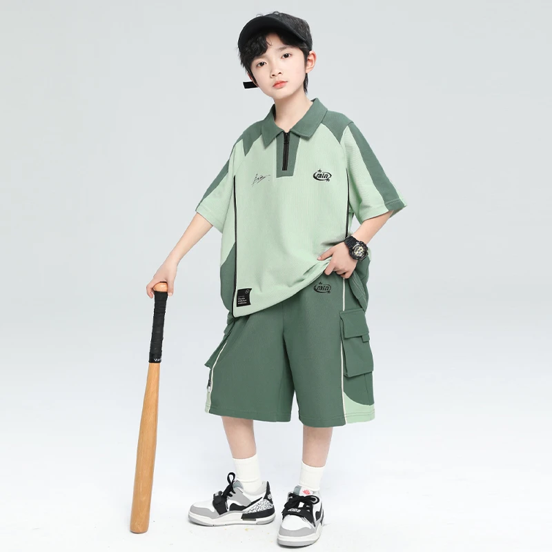男童夏款套装2025新款POLO衫短袖中大童两件套酷潮B5029