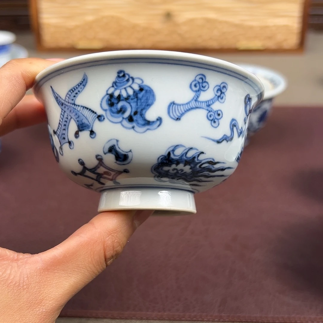 杯子景德镇溪山酌茗八宝压手杯