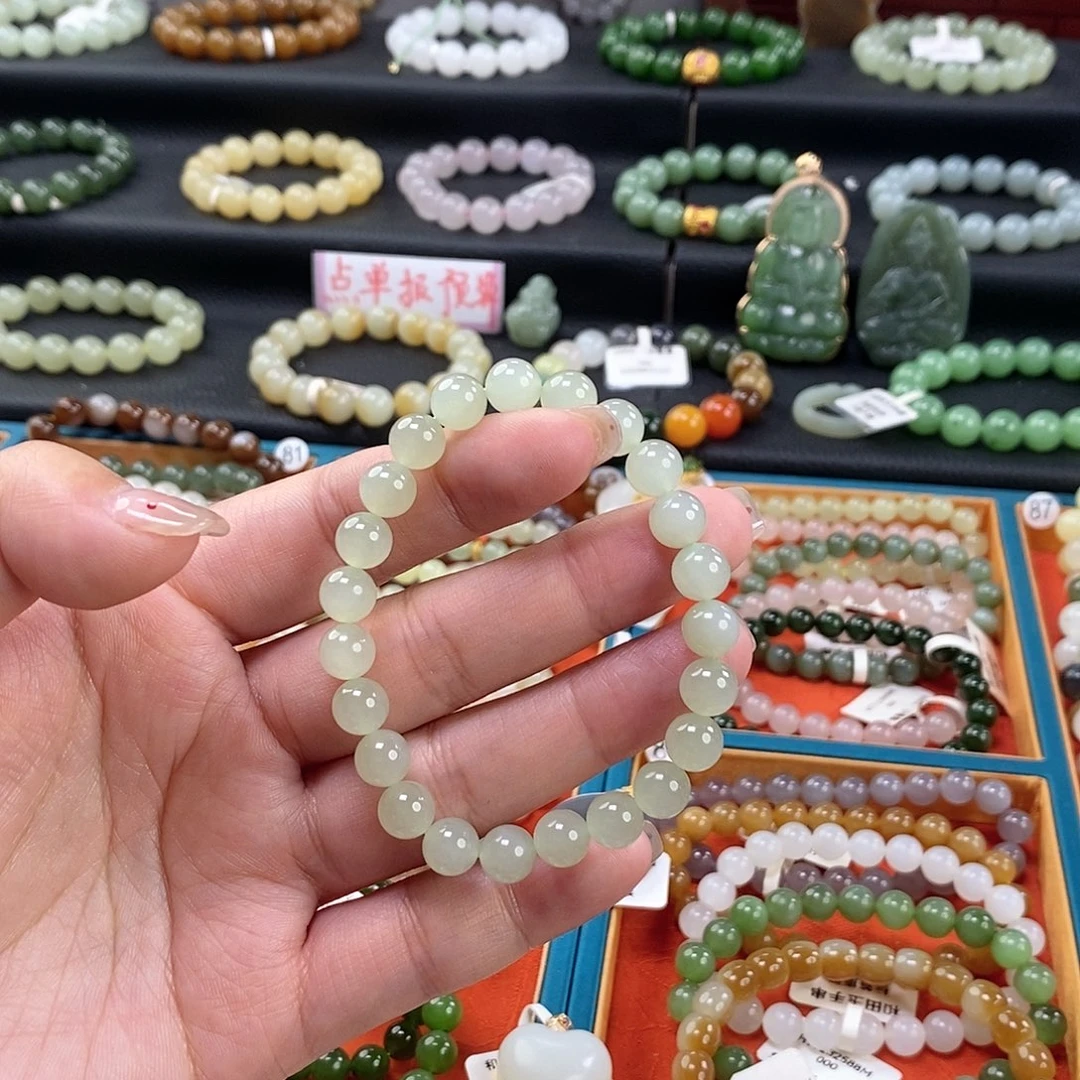 和田玉手链 8MM未镶嵌高冰晴水