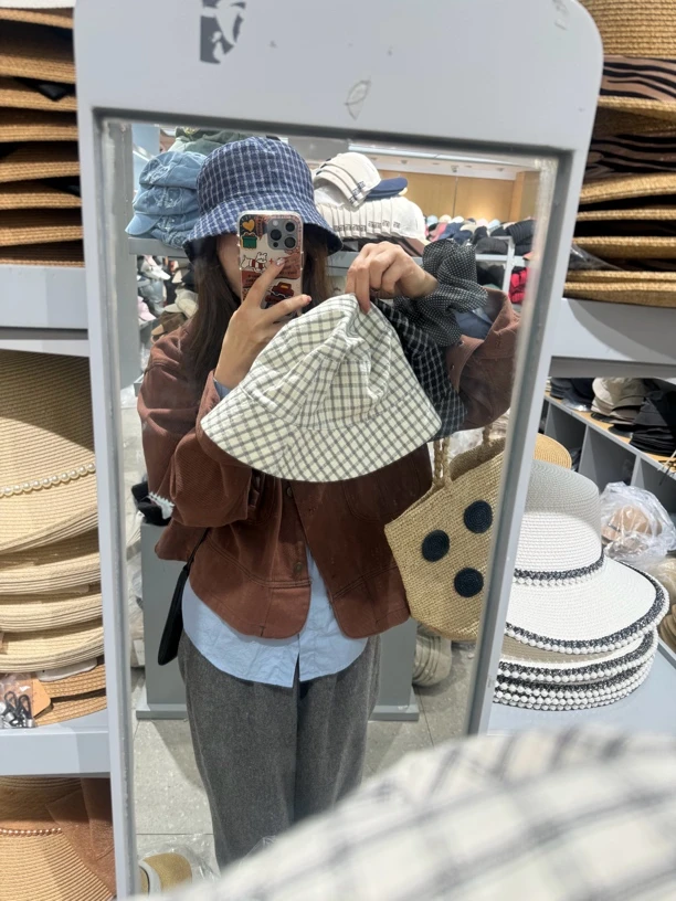 新款格子渔夫帽百搭款