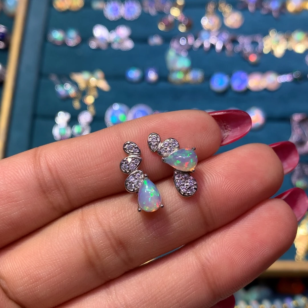 欧泊银S925镶嵌耳饰