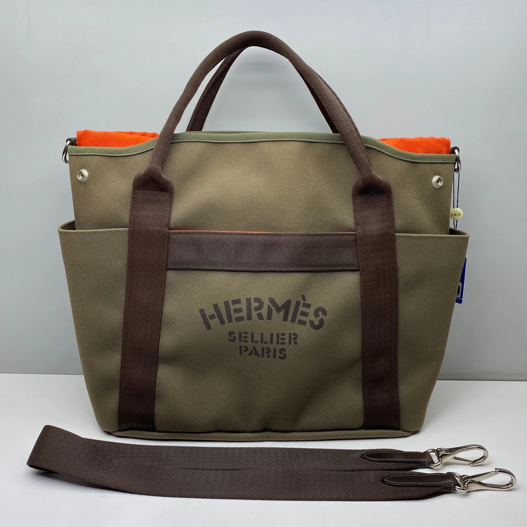 99新 Hermes/爱马仕 groom bag帆布8766马术包手提包单肩包