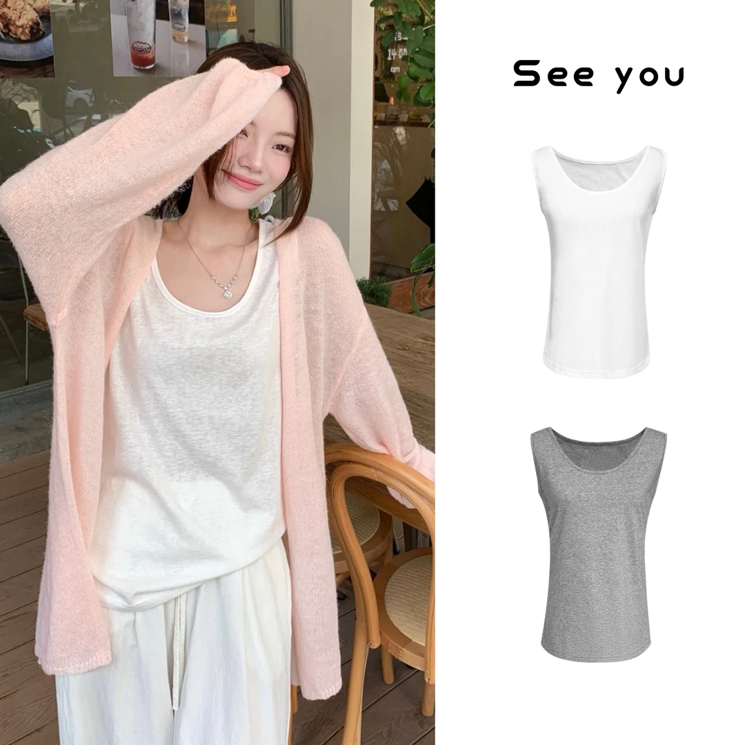 时尚夏季显瘦宽松白色百搭休闲背心小众纯欲温柔薄款设计感z722