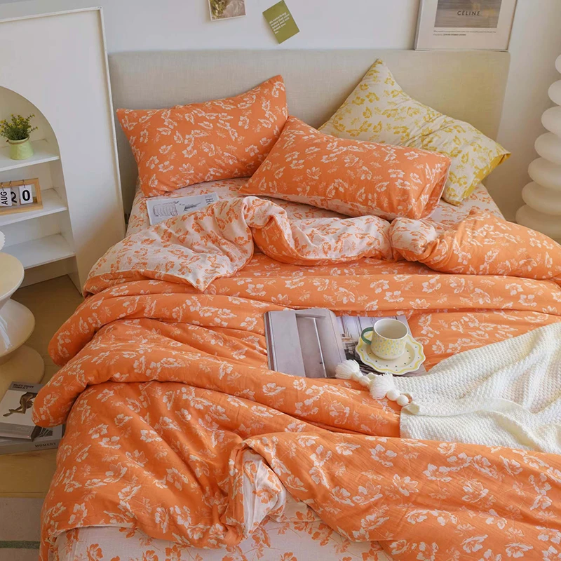 A类丨全棉色织提花双层纱四件套复古风床单被套纯棉1.8米床上用品