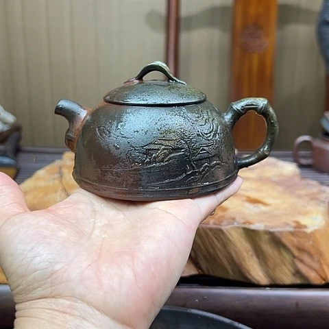 戬谷龙窑坭兴陶柴烧茶壶