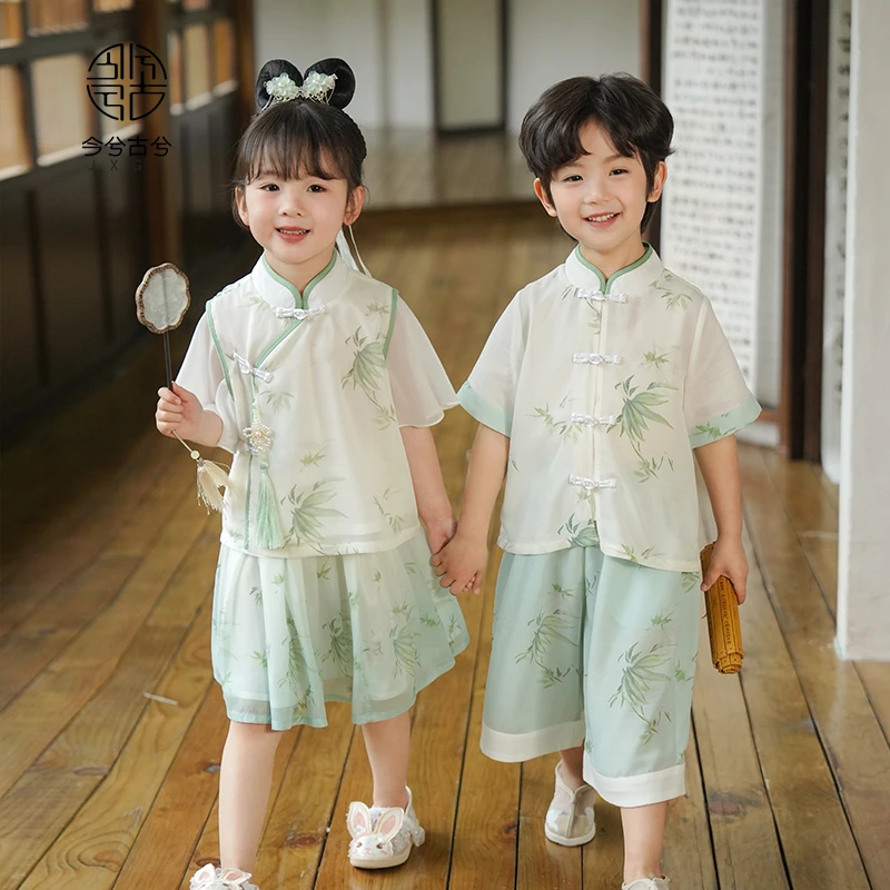 【竹羡】今兮古兮儿童汉服中国风唐装夏款表演服男童幼儿园套装