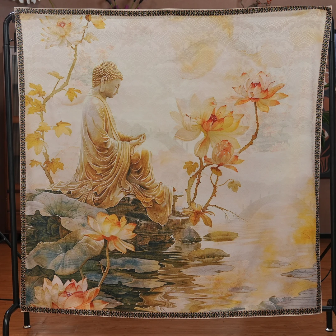 【D37-143 冥想】140*140丝巾围巾青蚕丝桑蚕丝百搭气质时尚国风