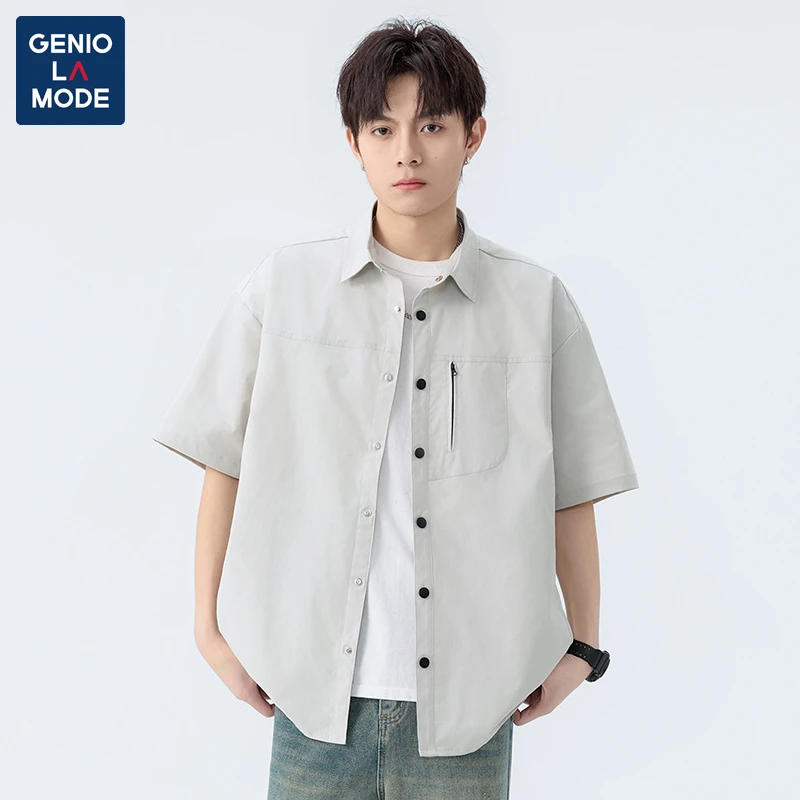 GENIO LAMODE琥珀流光美式工装衬衫男款夏季休闲百搭宽松休闲衬衣