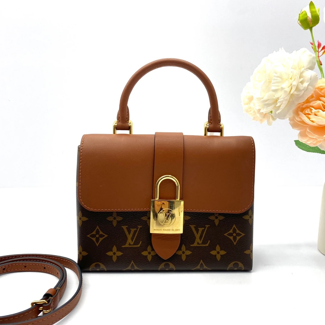 95新 LouisVuitton/路易威登 98新Locky BB 经典老花锁头手提单肩