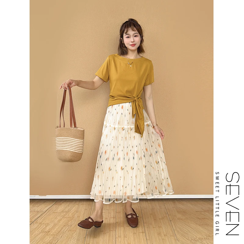 172浪漫出逃⑧七七146小个子法式碎花压褶半身裙女款夏季小美说