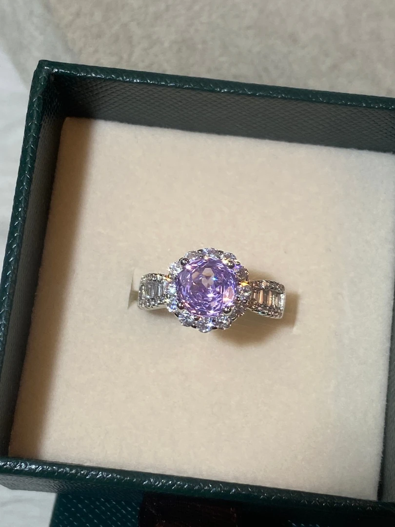 铜合金合成锆石戒指 XS- 5006 紫色玫瑰切戒指