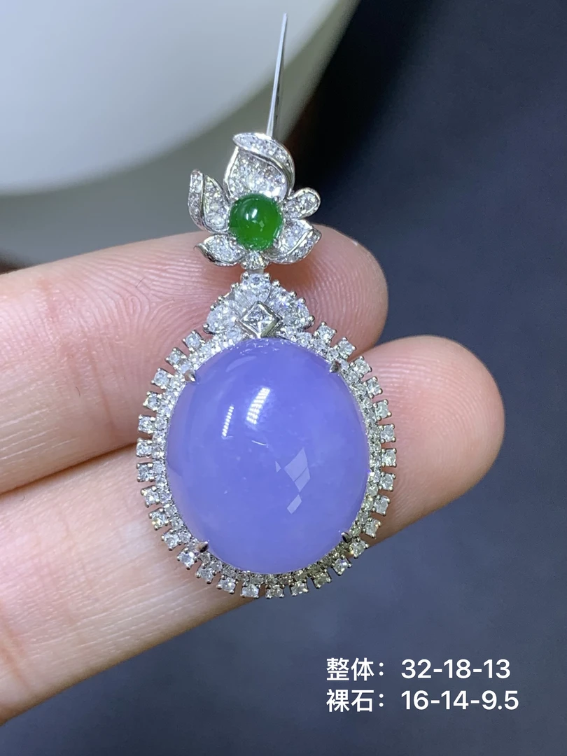 紫罗兰蛋面吊坠 天然翡翠A货TT/6.3冰透紫色精美轻奢豪华