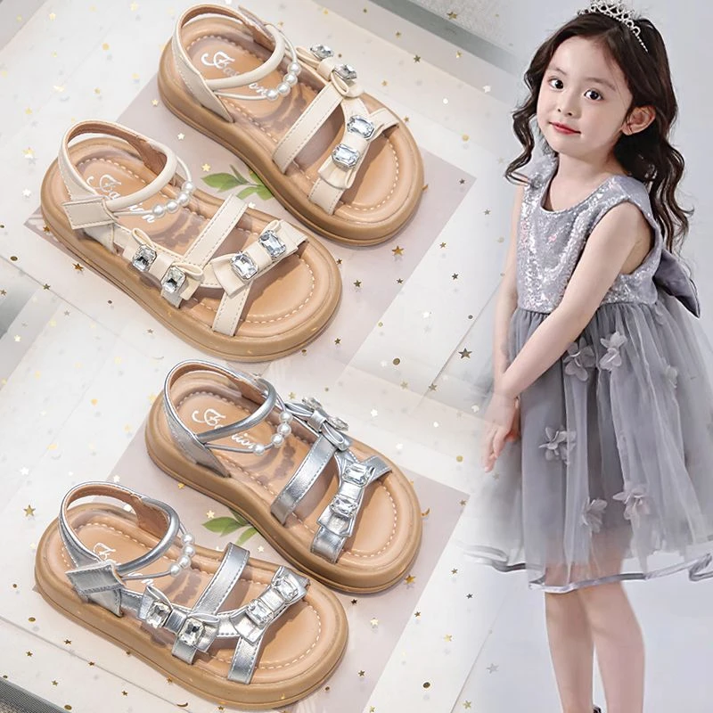 女童鞋凉鞋夏季外穿时尚2025新款儿童罗马凉拖女孩洋气水钻公主鞋