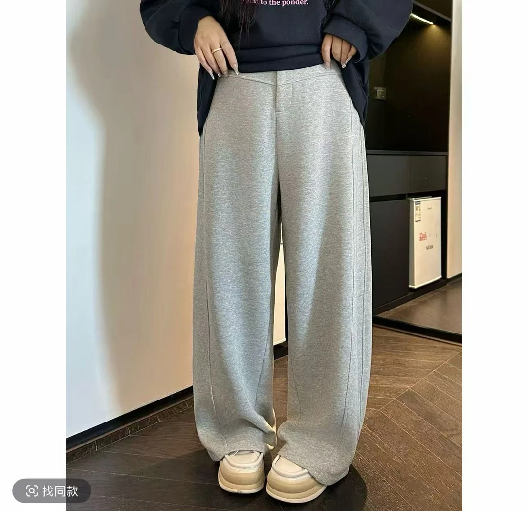 大码加绒高腰高档弯刀阔腿裤