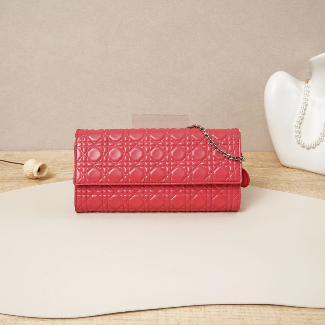 95新 DIOR/迪奥 迪奥信封woc链条包粉色/肩带DS020647