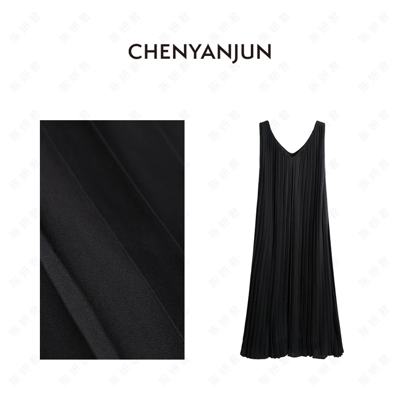 陈妍君【灵动感立体百褶V领夏季长裙】CHENYANJUN CYJ-WWO74-W845