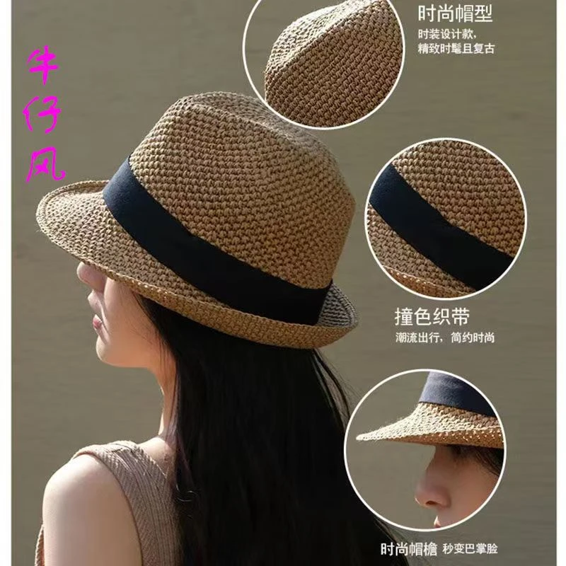 2025新款英伦风手工钩针爵士帽度假旅游春夏遮阳防晒小礼帽遮阳帽