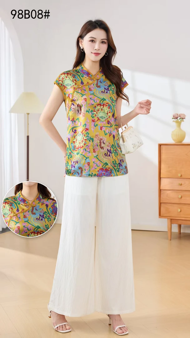 08飞袖太阳花 衬衫盘扣复古舒适上衣新中式衬衫开叉衫夏季宽松