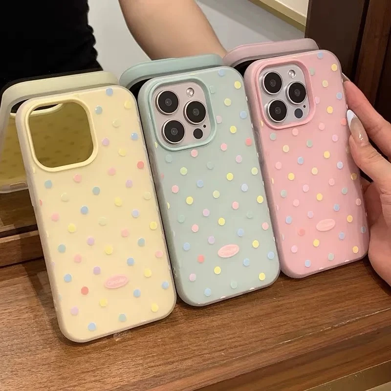 ins马卡龙彩色波点二合一适用iPhone16pro手机壳苹果15promax1413