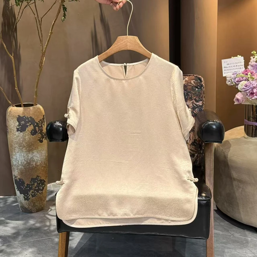 盈盈月华鎏金盘扣短袖