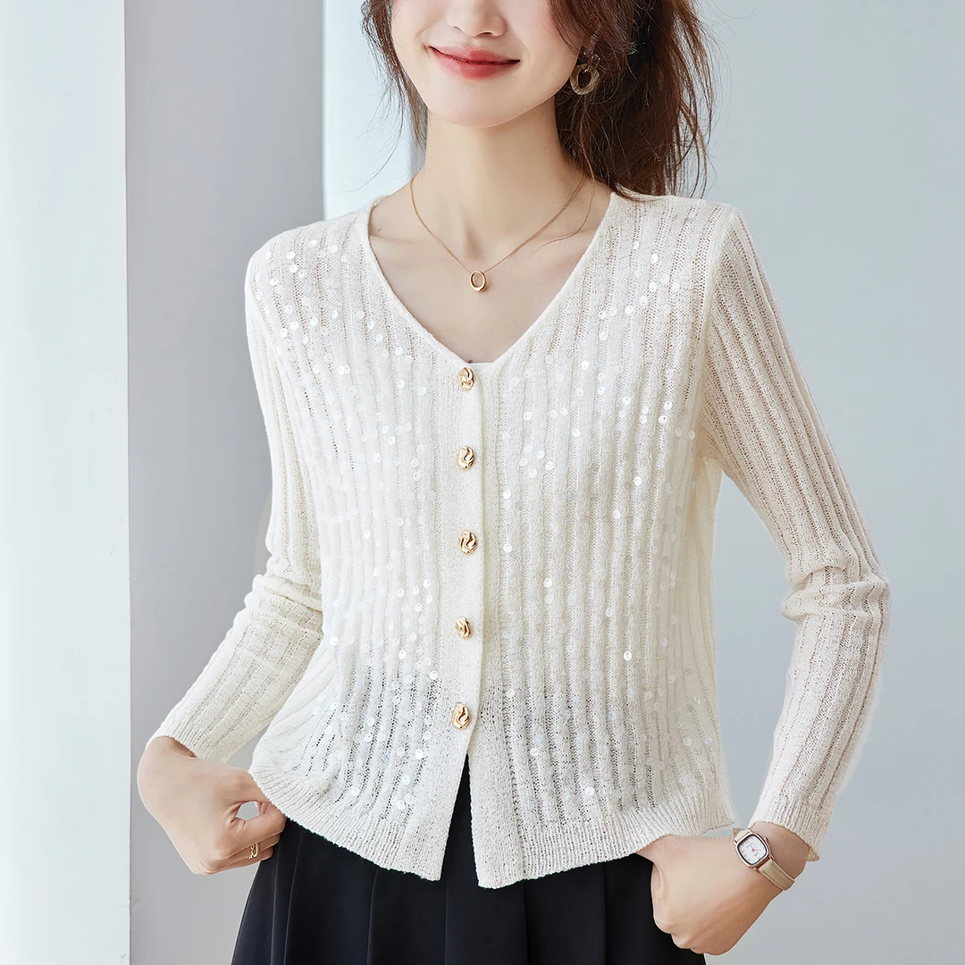 亮片针织开衫春秋外搭2025新款爆款时尚小衫气质修身减龄毛衣外套