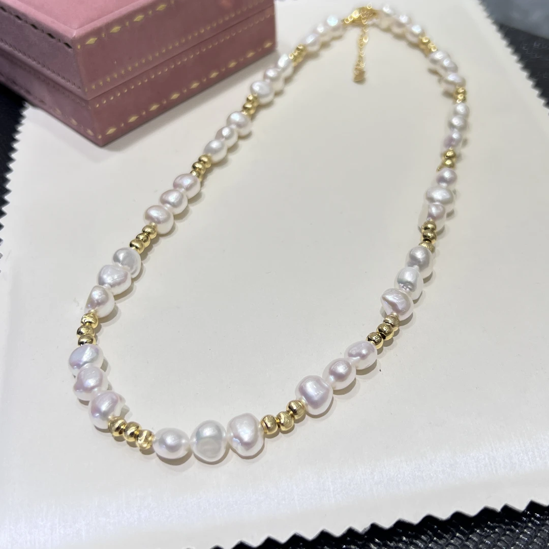 浮梦珠宝 宴会淡水巴洛克珍珠项链6-7mm异形独特风格设计款合金