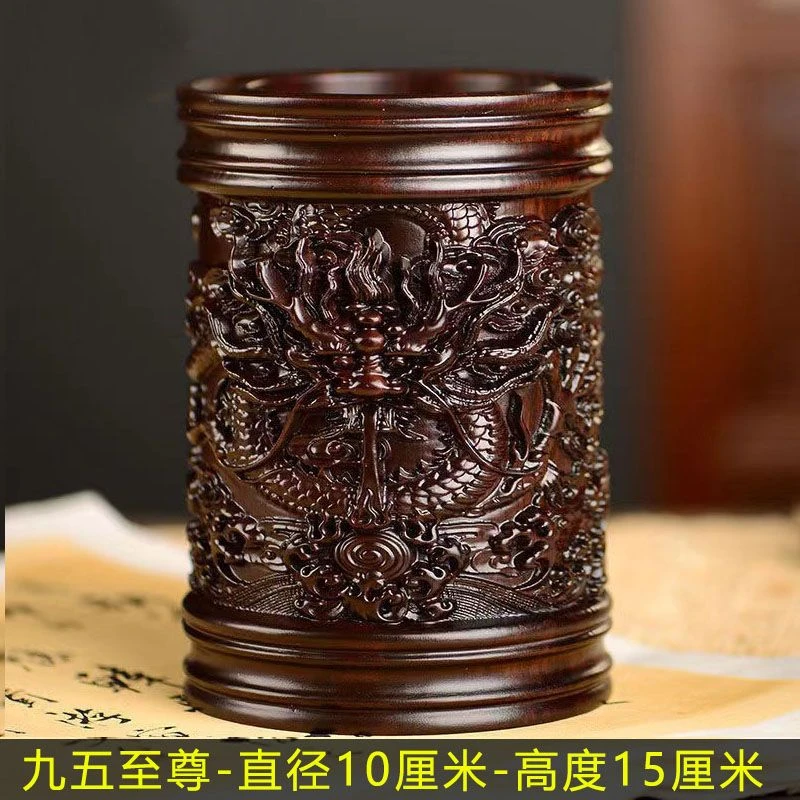 实木雕刻笔筒摆件商务礼物文房用品书桌收纳