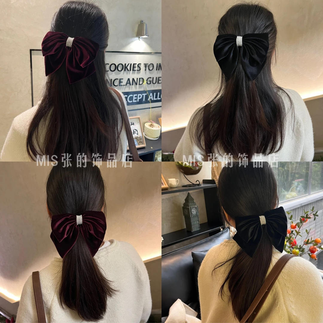 帛妃  秋冬复古高级感百搭丝绒蝴蝶结顶夹气质优雅时尚发夹头饰