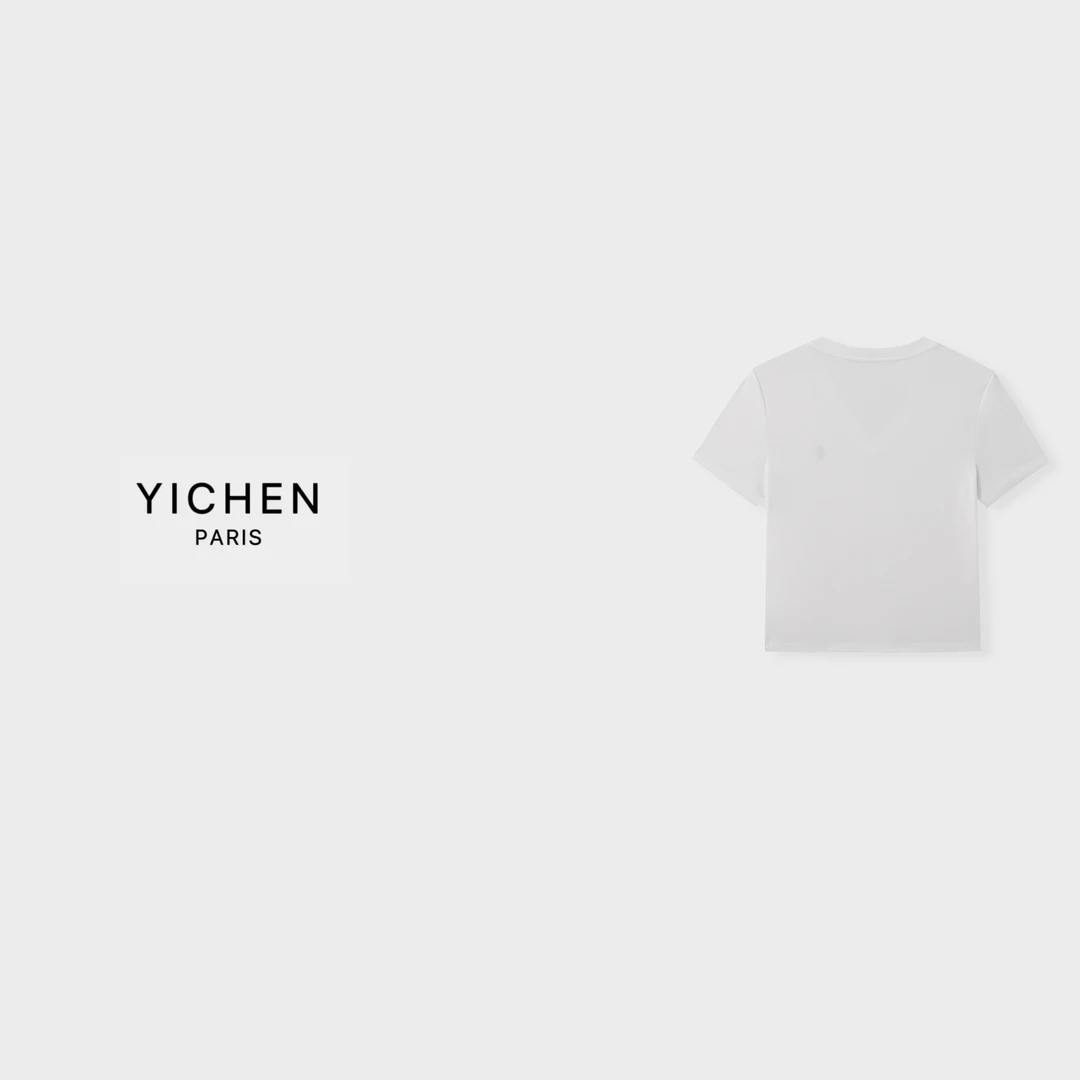 YC 经典蓝色刺绣徽标V领收腰T恤-3434