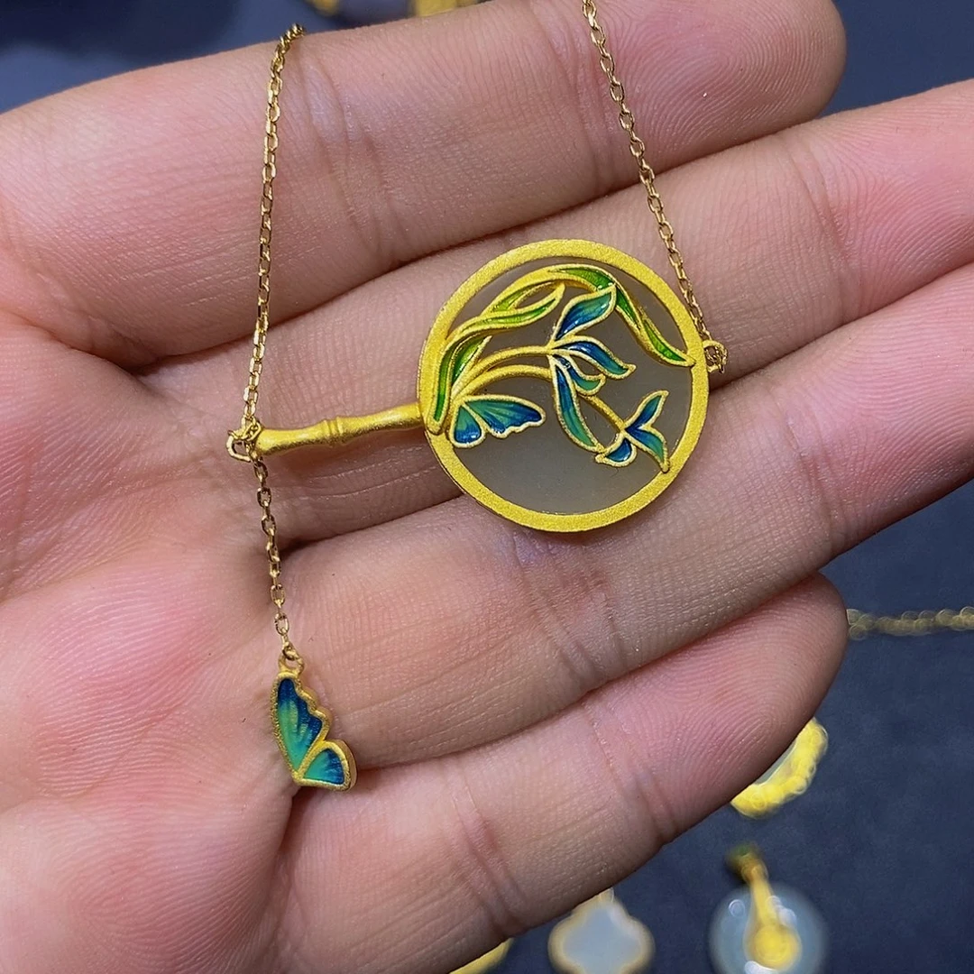 和田玉银S925镀金镶嵌颈饰