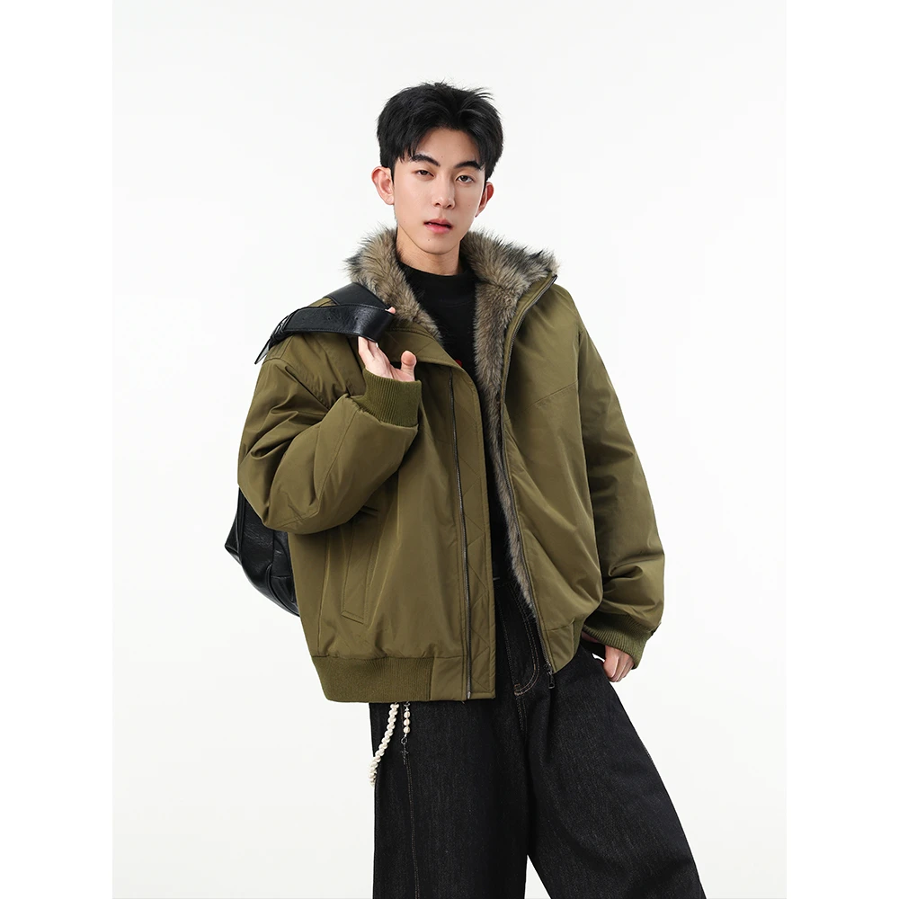 H-75座山雕外套男冬季cleanfit军绿色复古加厚棉衣高级感毛领棉服