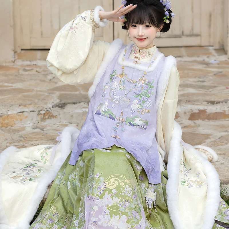 重回汉唐 冬日楹盈 新款明制方领比甲套装日常通勤百搭女