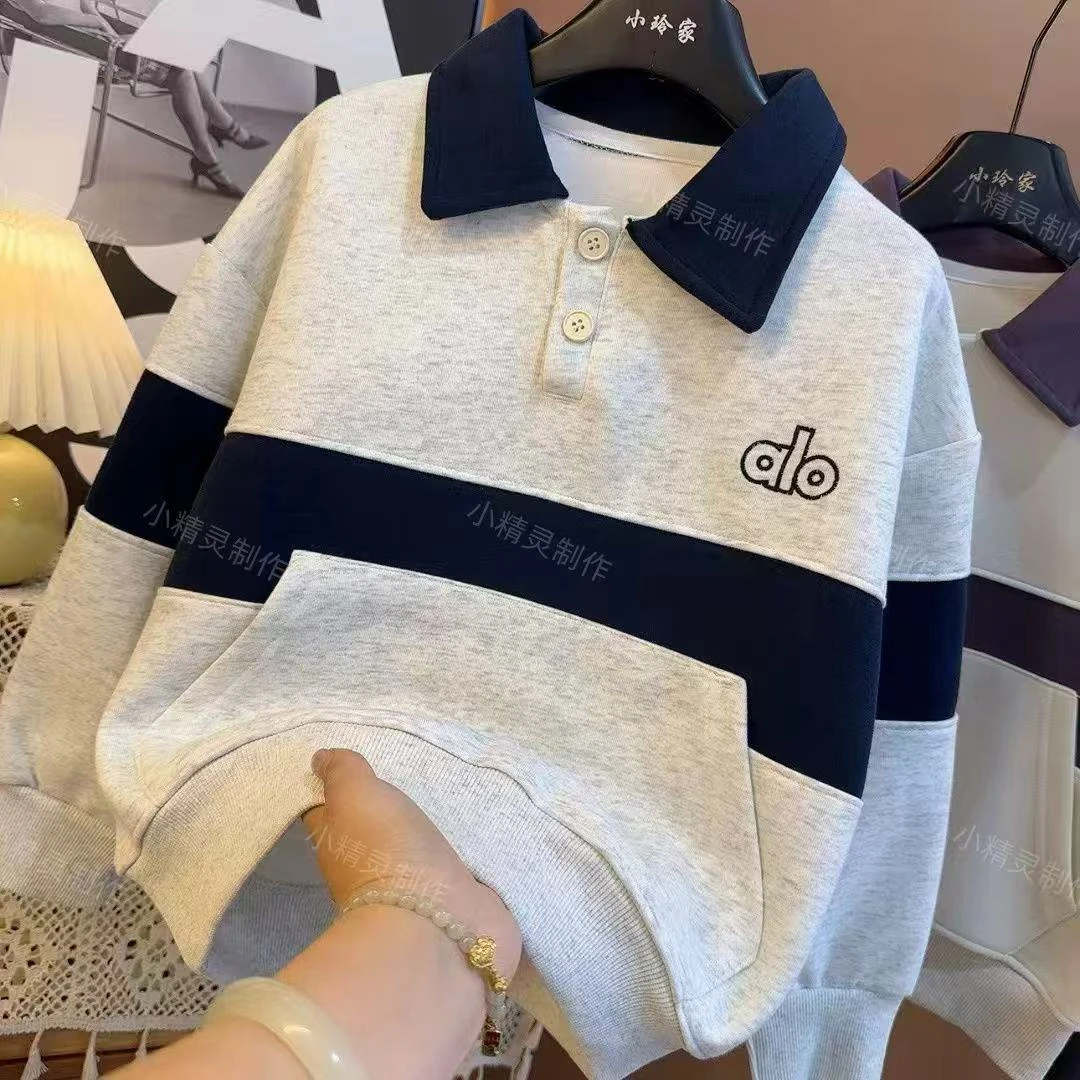 春秋款上衣2025新款洋气polo领字母中大童拼接百搭卫衣S9527