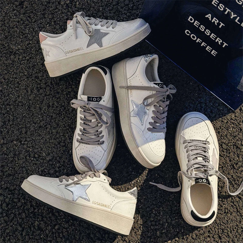 韩版真皮星星小白鞋女2025早春新款板鞋星星增高休闲百搭厚底女鞋