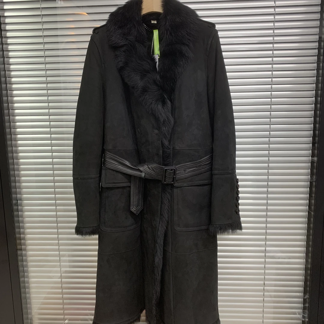 99新 BURBERRY/博柏利 黑色皮毛一体大衣/UK10码/C01371