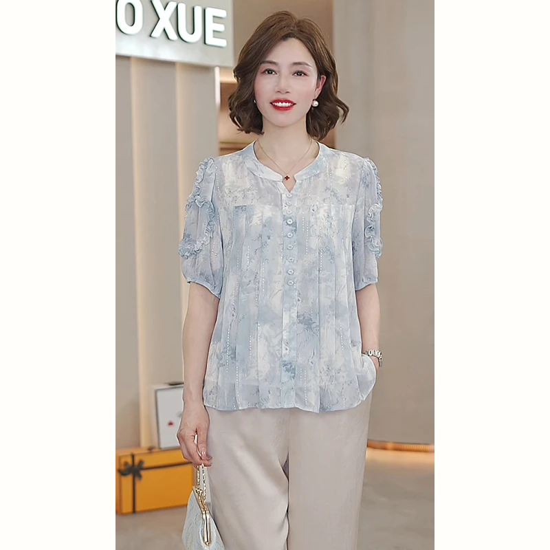 妈妈夏装短袖小衫洋气套装2025新款中老年女装时尚t恤上衣两件套