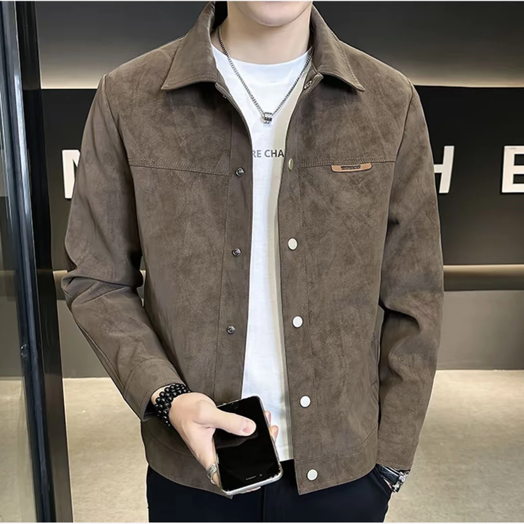 2025春秋季新款夹克男痞帅潮牌高级感翻领休闲上衣服男士百搭外套