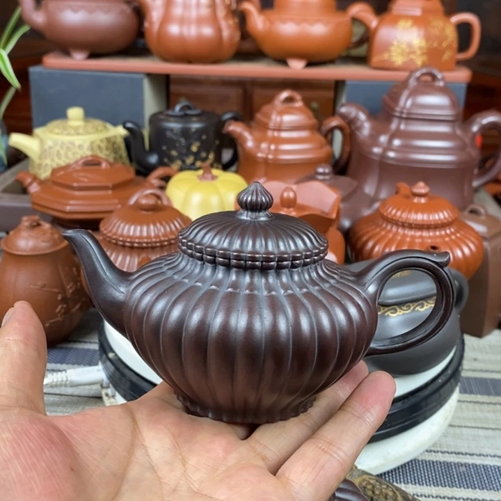 茶壶紫砂筋纹笑樱220cc原矿老紫泥还原烧