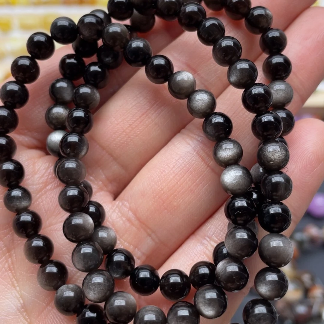 黑曜岩手链未镶嵌银耀石