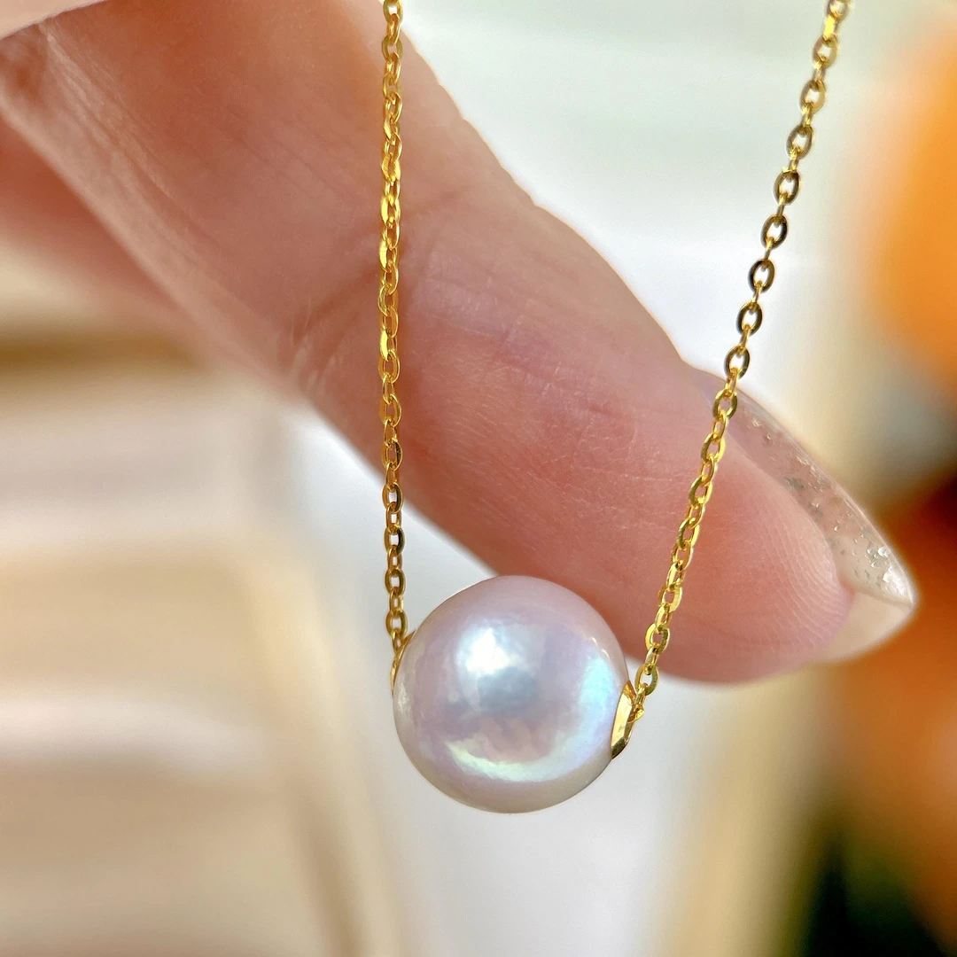 10-11mm淡水珍珠路路通吊坠白色气质轻奢简约经典18K贴片送