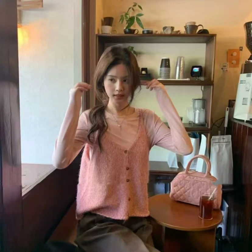 人间小玫瑰彩点内搭2件套装~韩系彩点纱百搭宽松外穿毛衣2件套123