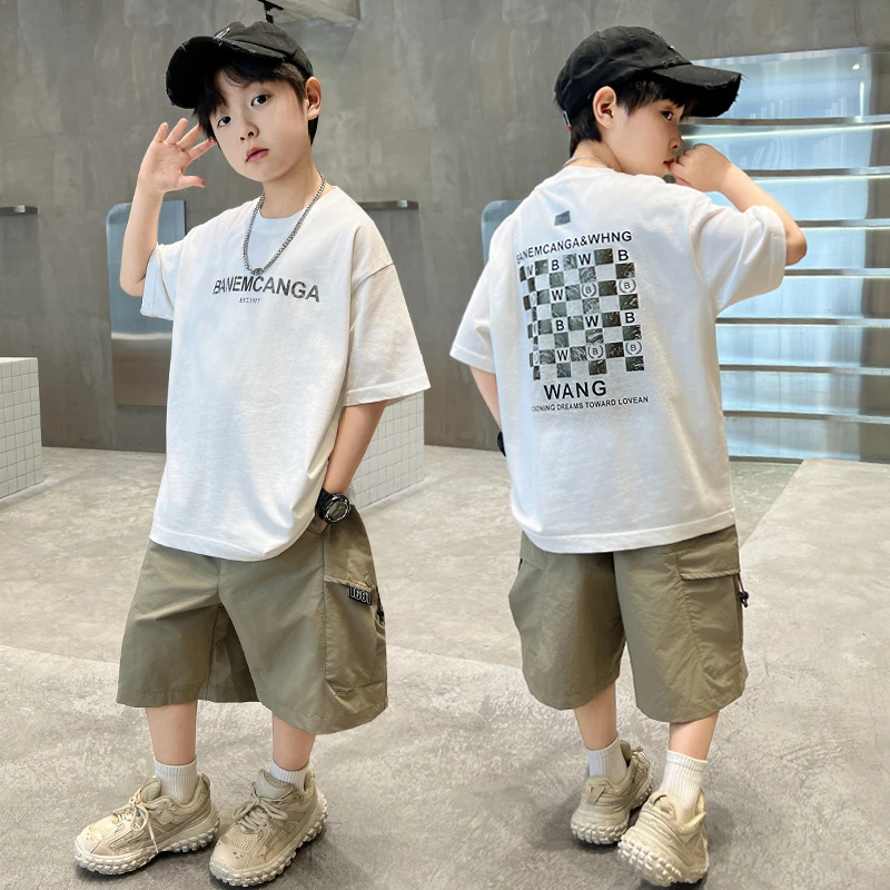 男童夏季套装2025新款中大童简约短袖运动儿童韩版薄款两件套洋气