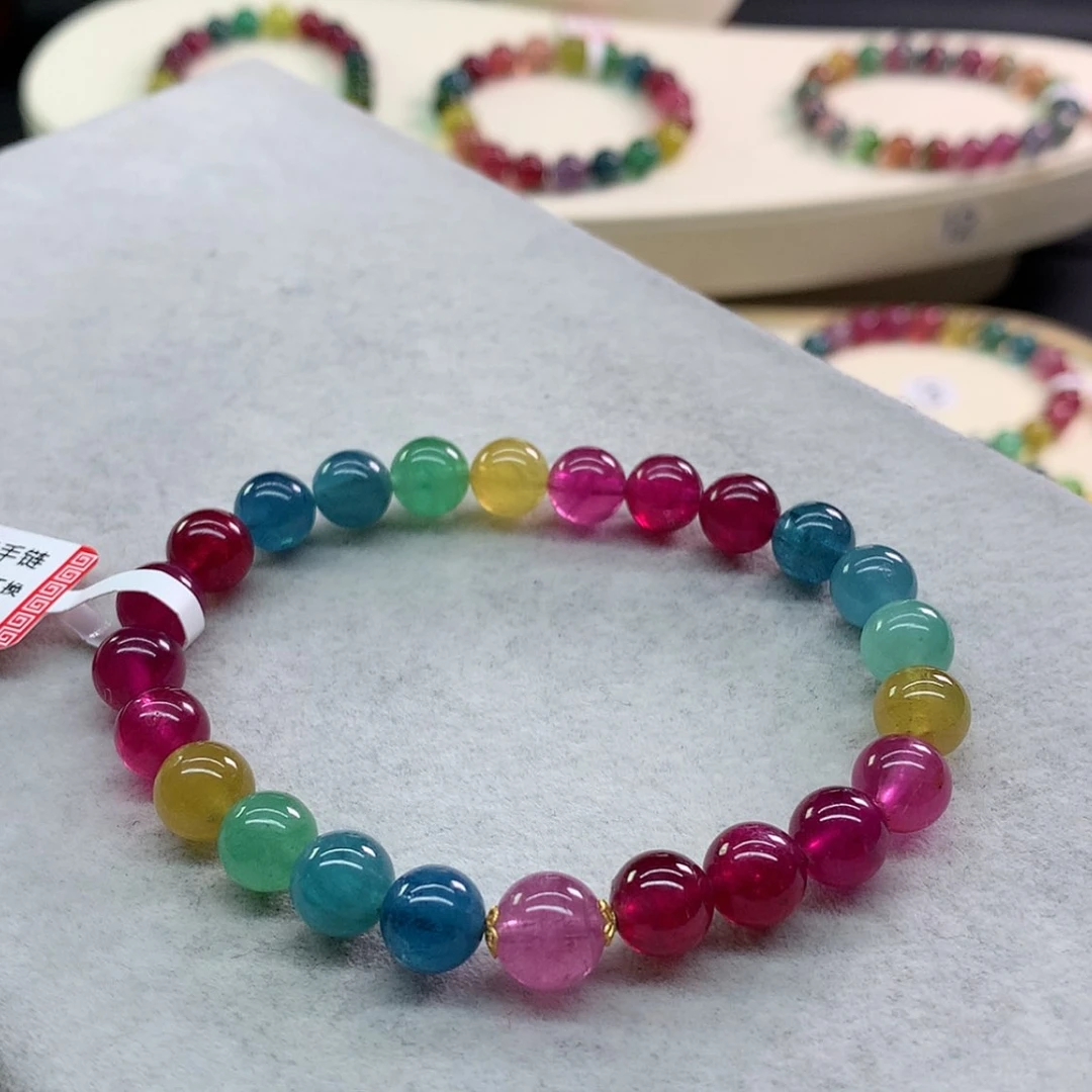 【闪购商品】碧玺手链未镶嵌碧玺艳丽色标单圈7.8