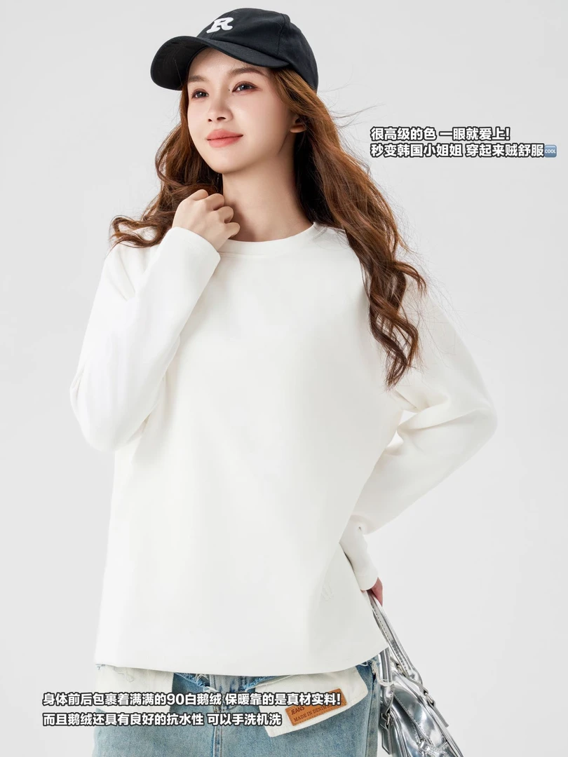 【品牌代工】2025鹅绒长绒小白T秋冬保暖男女同款可机洗可内外叠穿！