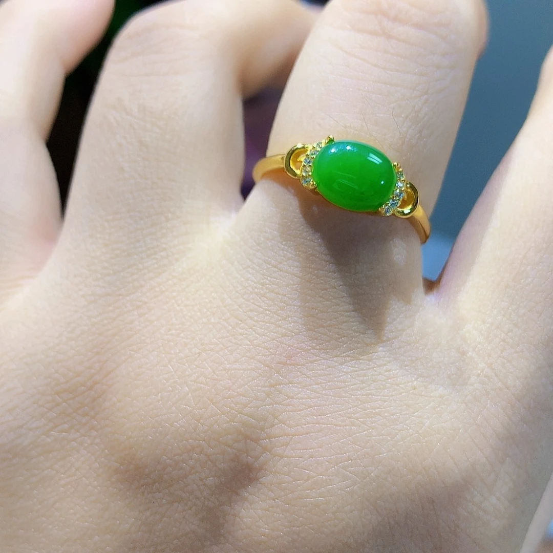 和田玉（碧玉）戒指银S925镀金镶嵌