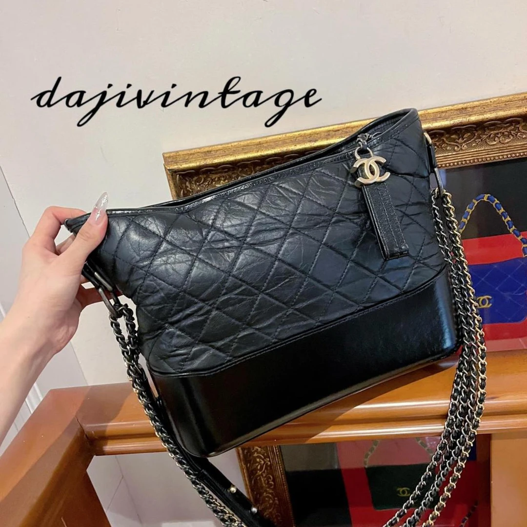 95新 Chanel/香奈儿 大吉中古/Chanel香奈儿黑金流浪中号斜挎包