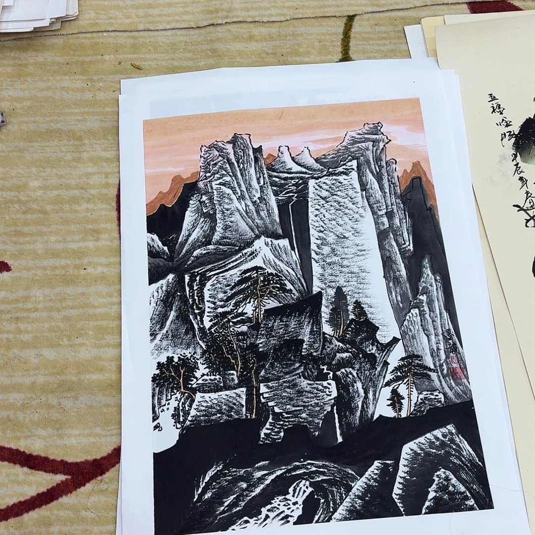 国画四尺三开手绘作品