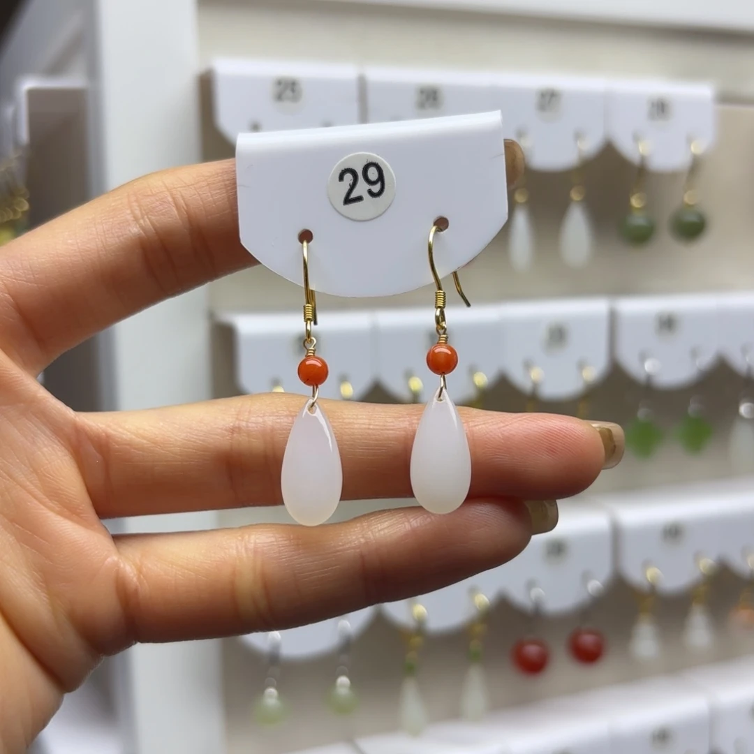 和田玉银S925镶嵌耳饰