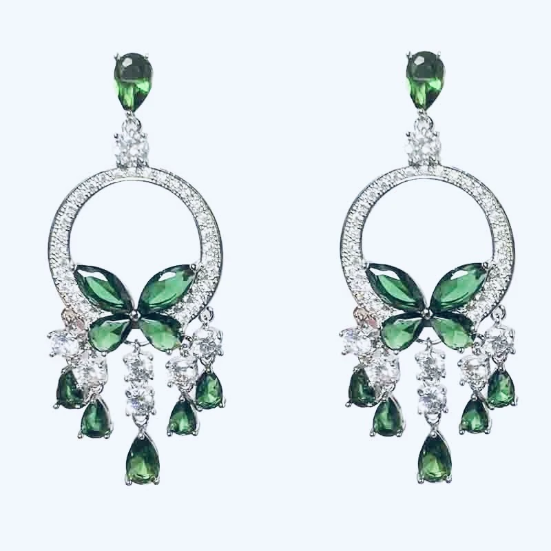 合金耳饰 HY同款绿钻蝴蝶银色带钻耳环耳堵创意小众百搭