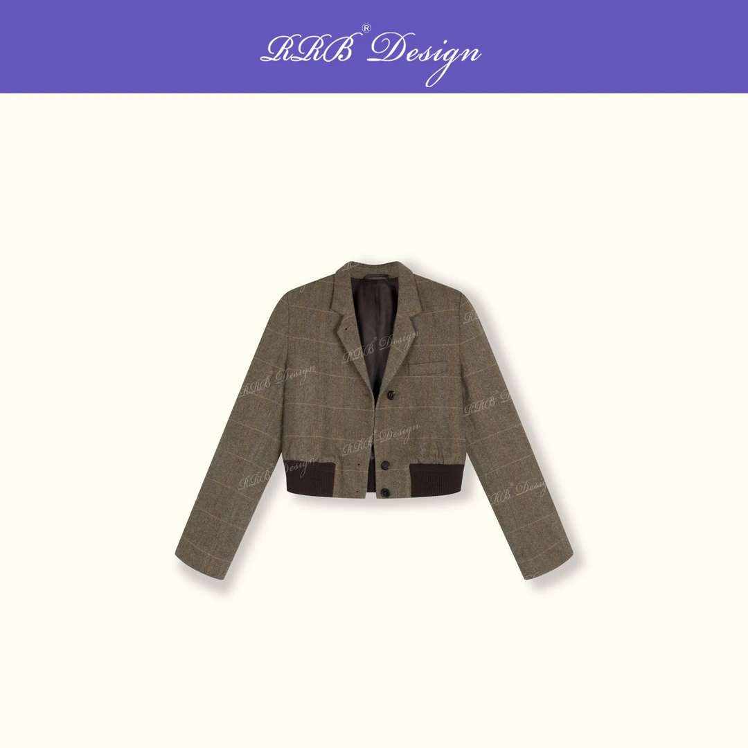 RRB Design 「伦敦旅人」山羊绒+羊毛格纹百搭短款长袖外套